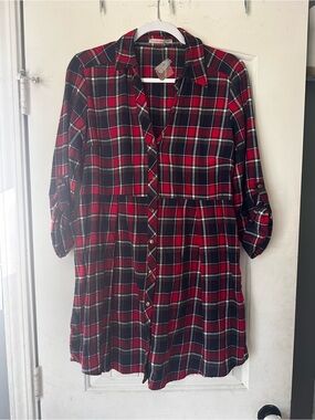 Active USA Red Plaid Flannel Button Down Mini Dress Size Large